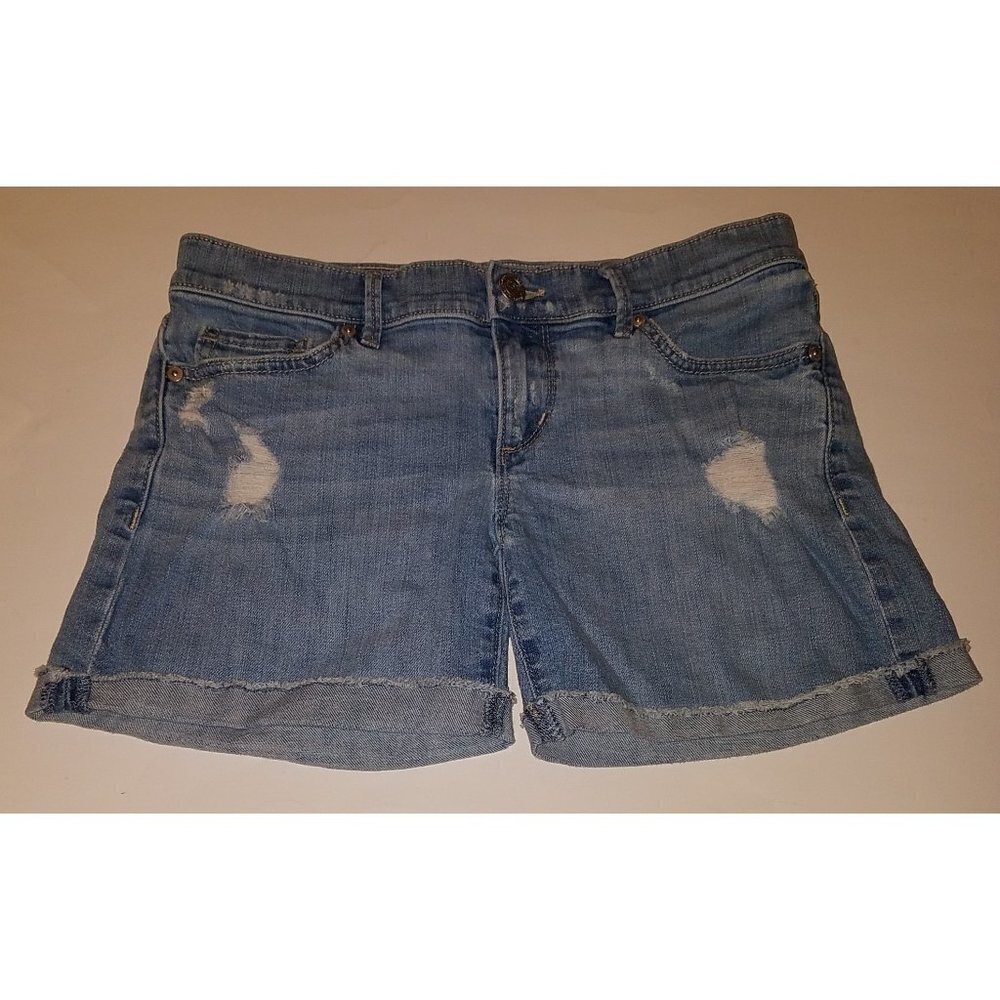 LOFT Outlet Distressed Jean Shorts Denim Roll Short Light Wash Size 0